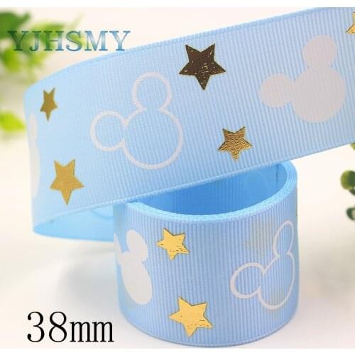 YJHSMY I-191121-2550,38mm,10yards Bronzing cartoon Printed grosgrain Ribbons,Clothing bow cap DIY decorations materials