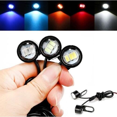2Pcs 12V Motorcycle AluminumRearview Mirror Decor Eagle Eye 3 LED Conatant Bright
