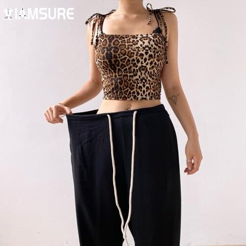 IAMSURE Loose Drawstring Pants Women 2021 Casual Streetwear Trousers Fashion Korean Style Wide Leg Pants Baggy Oversize Joggers