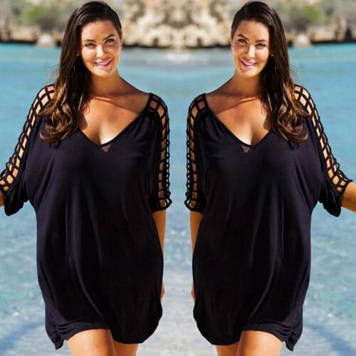 New Hot Sale UK Plus Size Womens half sleeve v-neck Summer loose black Mini Dresses Ladies Beach Shorts Sundress M-XXXL