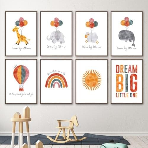 Giraffe Elephant Whale Unicorn Balloon Rainbow Wall Art Canvas Painting Nordic Posters And Prints Wall Pictures Kids Room Decor