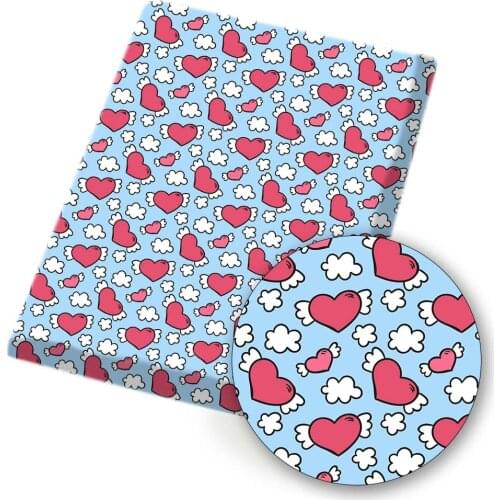 Valentines Day Polyester Cotton Fabric Heart Love Printed Cloth Sheet Handmade Mask DIY Clothes Craft Home Textile 45*145cm 1pc