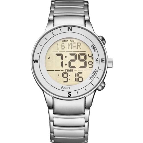2021 new arrival Stainless Steel Digital Watches arabic Islamic Qibla Direction Al Azan Wrist Watch for Muslim Prayers