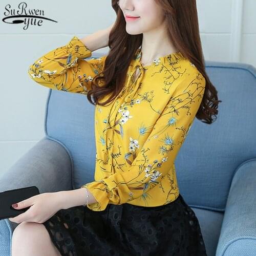 2021 Plus Size 3XL Floral Chiffon Shirt Womens Clothing Sales All-match Printed Long Sleeve Womens Clothing Blusas Femme 900