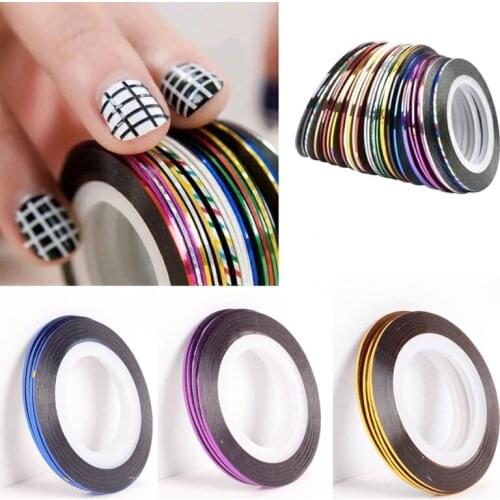 36Pcs Nail Striping Sticker 36 Different Colors Holographic 3D Strips Liner Tape Adhesive Super Fine Press On DIY Nail Art Decal