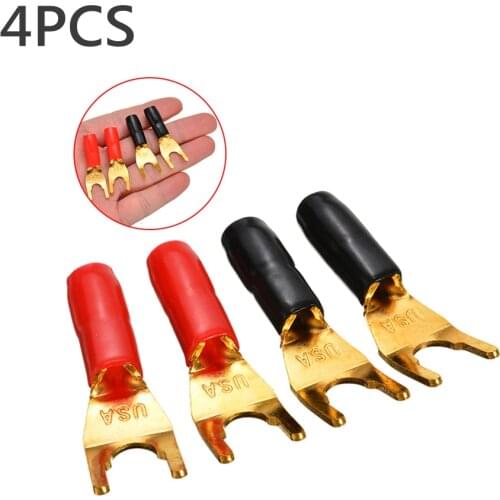 4pcs Gold Plated Spade Fork Y Type Banana Plug Cable Wire Connector Solderless Fork Y Spade Speaker Plugs Adapter Audio Terminal