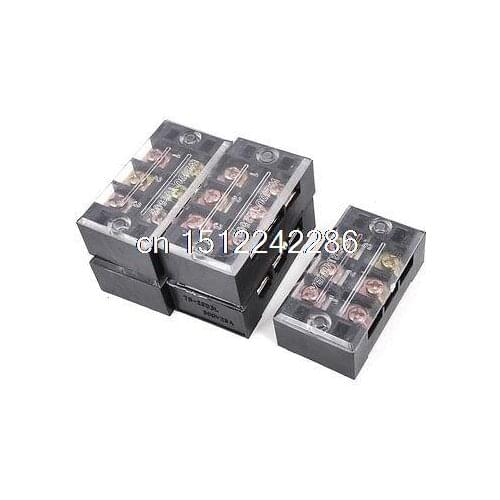 5 Pcs 600V 25A Dual Row 3 Position Covered Screw Barrier Terminal Strip Board
