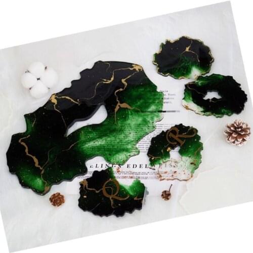 5Pc Large Irregular Resin Coaster Molds DIY Silicone Tray Fruit Tea Cup Mat Geode Agate Platter Epoxy Resin Molds Kit