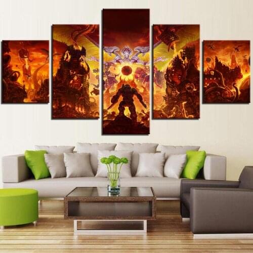 5 Pieces Cartoon Canvas Painting Warrior Wallpapers Fight War Posters Cool Anime Pictures For Home Room Decor Boys Love Artwork