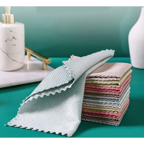 5PCs Anti-Grease Wiping Rags Fish Scale Wipe Cloth Non-Stick Oil Wiping Clothes Absorbent Scouring Towel Kitchen Tools Gadgets