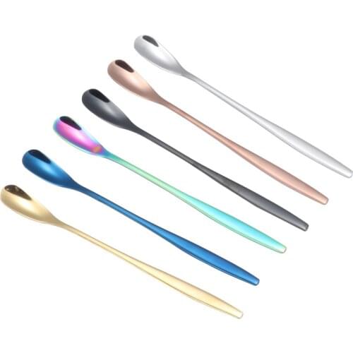 6 Pcs Colorful Long-Handled Gold-Plated Stainless Steel Coffee Stirring Spoons Teaspoons Office and Family Restaurant Tableware