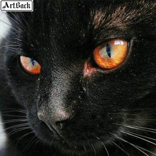 5d diy diamond painting black cat beautiful eyes mosaic home decoration full square diamond cross stitch 3d round sticker animal