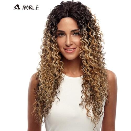 Noble Wigs For Black Women Deep Wave Lace Front Wigs Synthetic Hair 26 Inch Ombre Color Heat Resistant Cosplay Wig Free Shipping