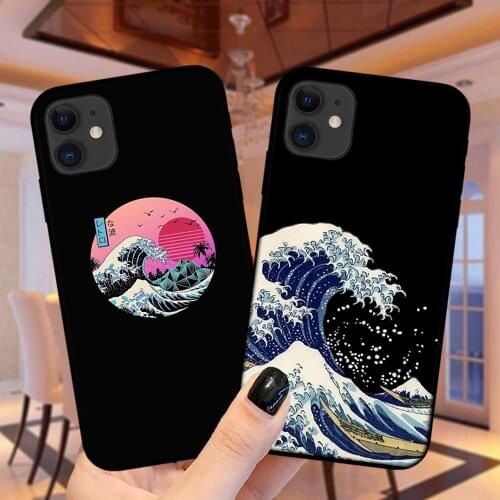 The Great Wave off Kanagawa Night Black Silicone Case Cover For iPhone 12 Mini 11 Pro XS Max X XR 6 6S 7 8 Plus 5S SE 2020 SE2
