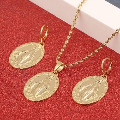 Virgin Mary Jewelry Set Women Girl Gold Color Our Lady Jewelry Wholesale Cross Trendy Jewelry