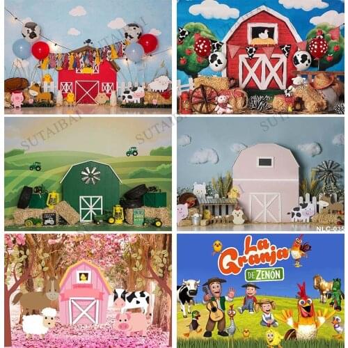 Farm Cake Smash Photography Backdrops Red Barn Animal Decor Chirldren 1st Birthday Photo Props Studio Booth Background