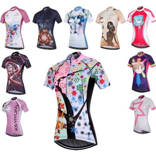 KEYIYUAN Retro Cycling Jersey Women Tops Bike Racing Shirt Clothing Bicycle MTB Short Sleeve Clothes Abbigliamento Ciclismo
