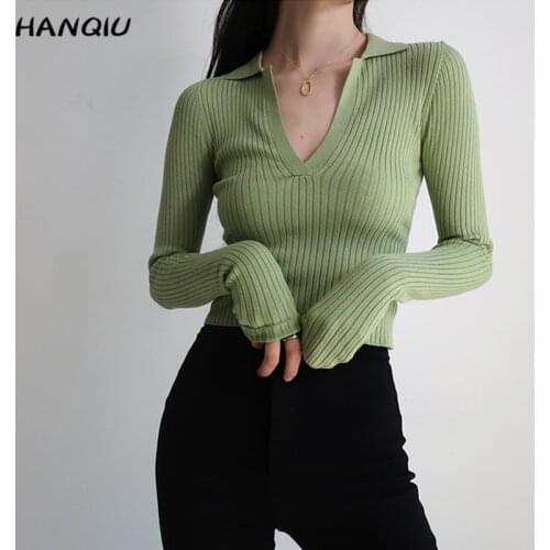 HANQIU Women's V-Neck Pullovers