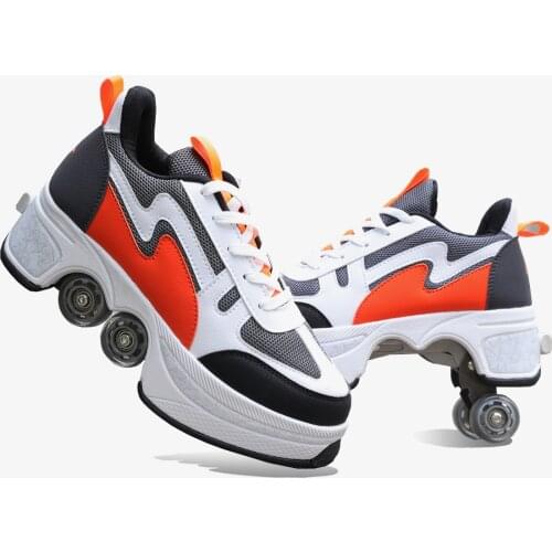 PU Leather Deformation shoes adult boys and children students roller skates blasting shoes womens skate shoes skating blue