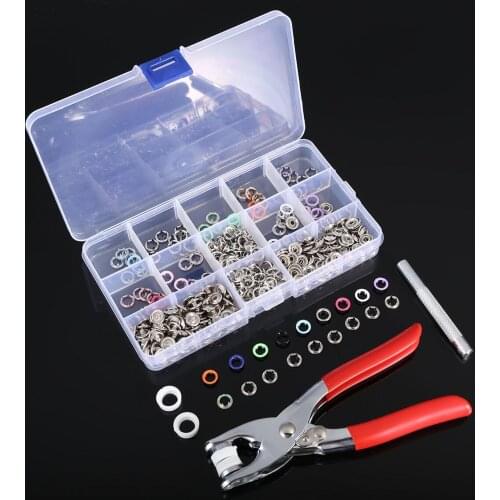 JX-LCLYL 100 Sets Prong Ring Press Studs Button Snap Fasteners Dummy Clip Pliers 10colors