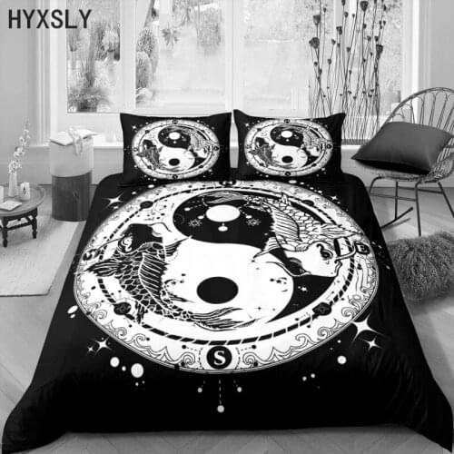 3D Bedding Set Tai Chi Yin ang Yang Pattern Black Duvet Cover Comforter Chinese Style Luxury King Bed Linens Bedclothes Textile