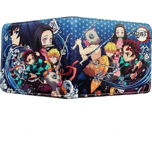 Anime Demon Slayer Kimetsu No Yaiba Tanjiro Kamado Leather Short Purse With Coin Pocket Card Holder