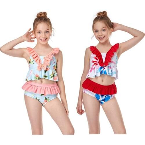 Floral Girls Swimsuit Two Piece Bikini Set Swimwear Swimsuit Bathing Suit Childrens Swimwear Beachwear