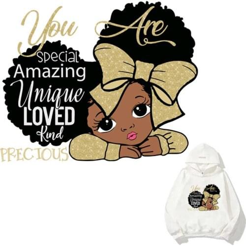 Fashion Black Girl Iron-On Transfers For Clothing DIY Washable Kid T-Shirts Thermo Adhesive Patches Simple Style Clothes Sticker