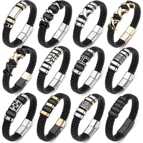 Genuine Leather Men Bangles Punk Trendy Simple Charm Collocation Cuff Bracelets for Women 32 Styles Optional Jewelry