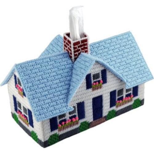 3d diy cross stitch kits wool fiber house shape take paper box pumping paper box NO.4