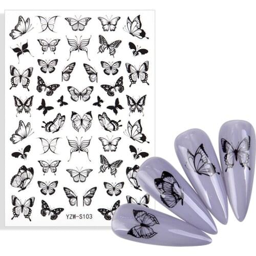 1pcs Nail Stickers Black Butterfly Art Sticker With Adhesive DIY Extension Nail Decoration Decals