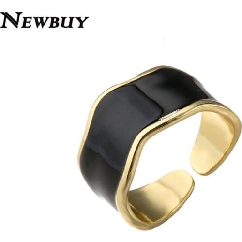 NEWBUY 3 Colors Oil Dripping Geometric Rings For Women Girl Party Jewelry Gold Color Copper Finger Rings Adjustable