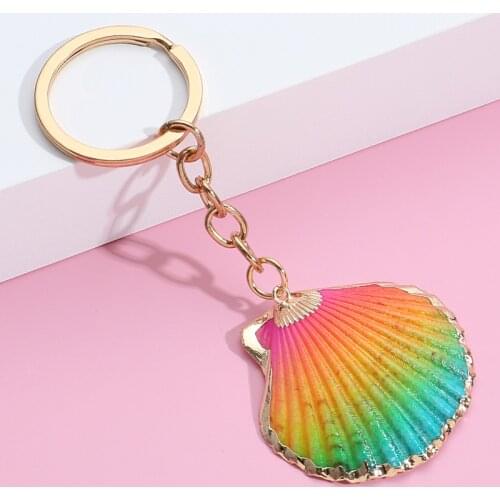 New Design Cute Keychain Charms Colorful Shell Key Ring Simple Conch Key Chains For Women Summer Gifts DIY Handmade Jewerlry
