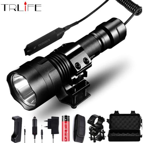 Hunting Flashlight 1 Mode Torch Lintern T6/L2 Tactical Flashlights 18650 Aluminum C8 Waterproof Lamp Gun Mount Waterproof Light