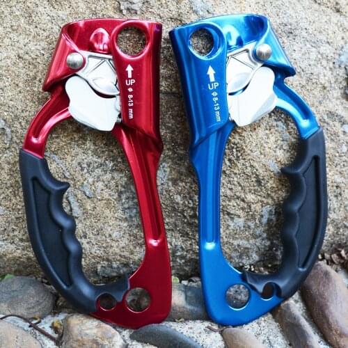 Pair(Left+Right) Hand Ascender Rock Climbing Mountaineering Tree Care Arborist Equipment 8-13mm Rope Ascension Gear Red Blue