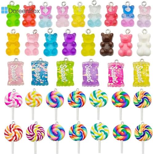 DoreenBox 10 PCs Lollipop Bear Charms Pendants Candy-Gradient Resin Pendant Charms For Neklace Pendants DIY Earrings Jewelry