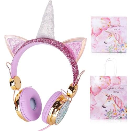 Wired Headset With Microphone Child Unicorn Earphone With Wire Wired Child Cat Ear Audio Headset With Jack Jack For Phone Helmet