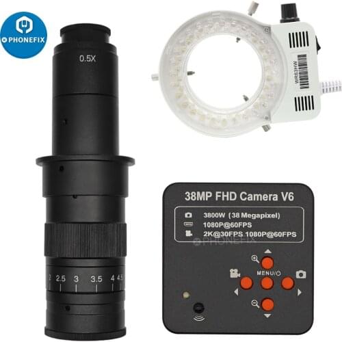 130X 2000X 250X Adjustable C Mount Lens + 38MP HDMI 1080P Digital Microscope Camera 56 LED Ring Lights For PCB Soldering Repair
