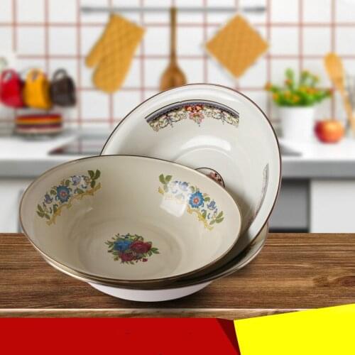 Retro nostalgic thick enamel bowl, enamel bucket and noodle bowl, enamel soup bowl, enamel dumpling filling mixing bowl