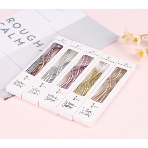 6Pcs/box Threaded Candle Curved Cake Candle Long Curving Cake Safe Flames Kids Birthday Cake Romantic Decorations