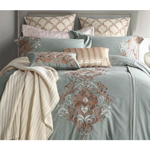 80S Egyptian Cotton Embroidered Luxury Royal Bedding Set 4/6Pcs King Queen Size Duvet Cover Bed Sheet set Decorative Pillowcases