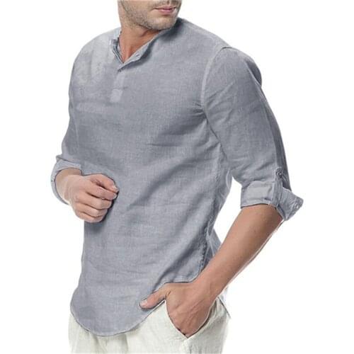 2021 Men Long Sleeve Loose Shirts Cotton Linen Casual Breathable Comfort Beach Shirt Fashion Solid Male Streetwear Blouse Shirt