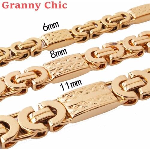 Granny Chic Gold Color Byzantine Link Stainless Steel Necklace Boys Mens Chain Necklace Jewelry