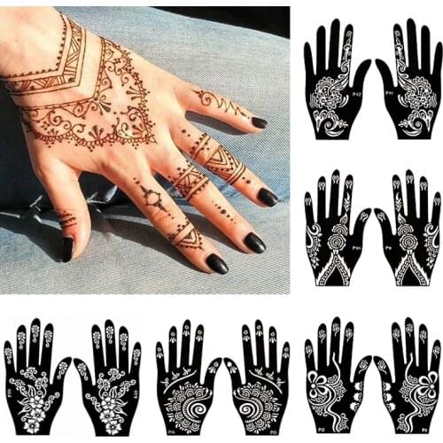 10Pair (20Pcs)Henna Left Right Hand Tattoo Stencil Indian Glitter Airbrush Large Henna Tattoo Template Stencils For Body Paint
