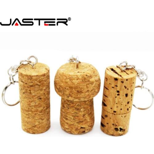 JASTER Wood cork USB flash drive wooded plug pendrive 8GB 16GB 32GB 64GB memory stick logo customized with keychain wedding gift