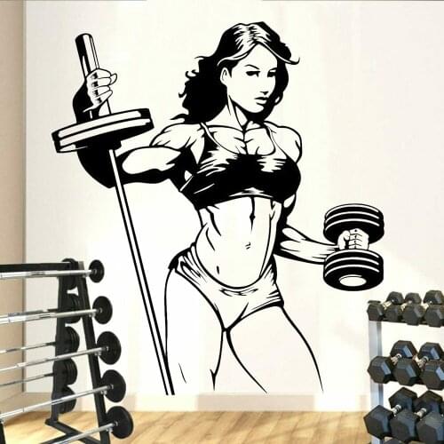 Fitness Woman Wall Decal Gym Decoration Sports Girls Cartoon Pattern Vinyl Living Room Wall Stickers Home Decor Office Y637