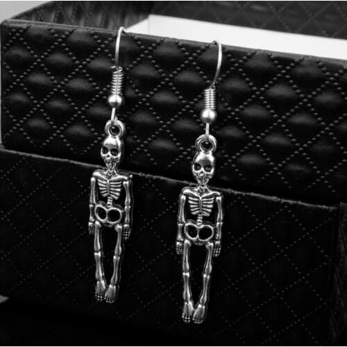 Vintage Skeleton Earrings For Women Halloween Jewelry Gothic Skull Dangle Earrings Mujer Earclip