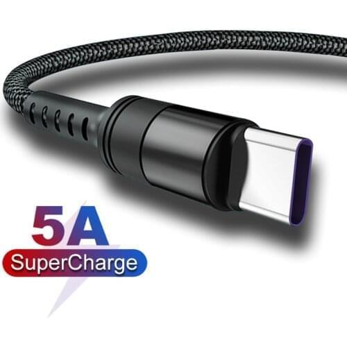 5A Supercharge USB Type C Cable for Huawei Mate20 P30 P20 Pro Honor 20 10 8 V10 Fast Quick Charge Cable USB-C Charger Wire Cord