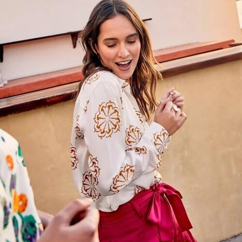 Printed Shirt 2021 Spring Women Clothes Long Sleeves Turn-down Collar Buttons Chic Blouses Autumn Vintage Elegant chemises femme