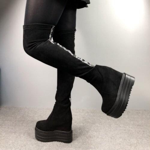 Long Boots 2019 New Super High Heel Womens Boots 13cm Wedges High Tube Boots Thick Sole Within Increased Over-the-Knee Boots